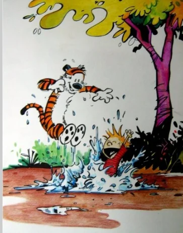 calvin and hobbes jumping in water.webp