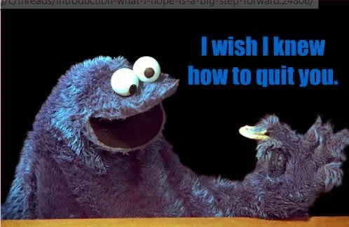 fun quote about cookie monster wanting to quit cookies.webp