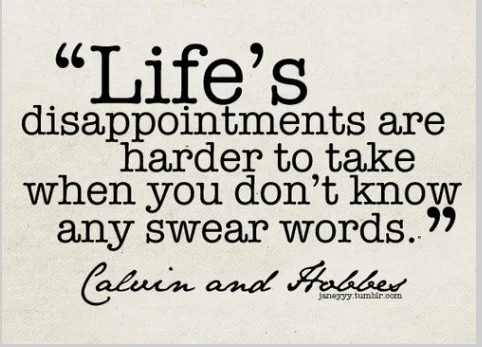 fun quote calvin and hobbes lifes dissapointments are hard if you do not know swear words.webp
